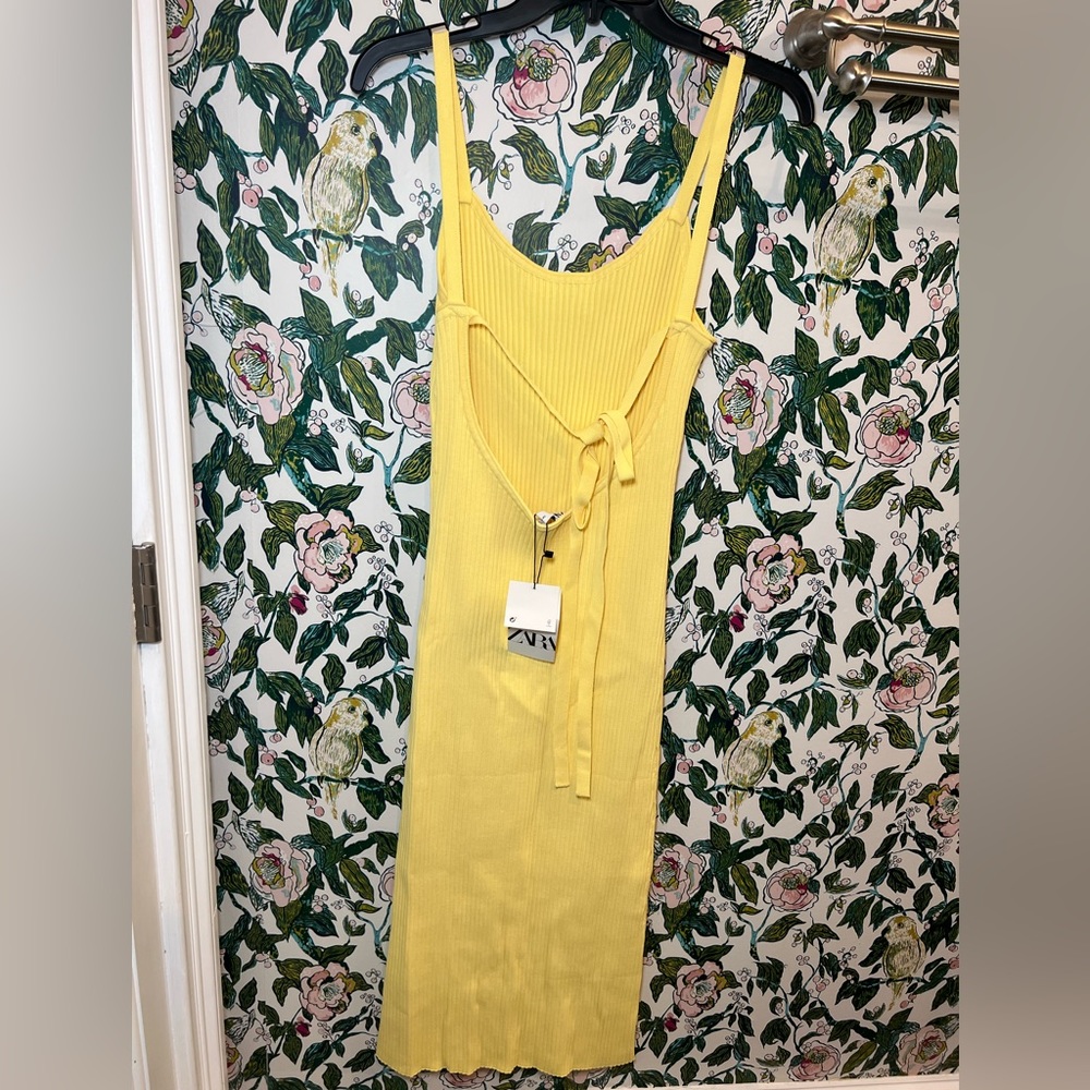Zara Yellow Knit MIDI Dress w/Back Tie